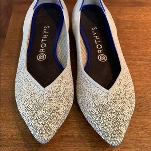 Silver and white glitter Rothy’s pointed flat